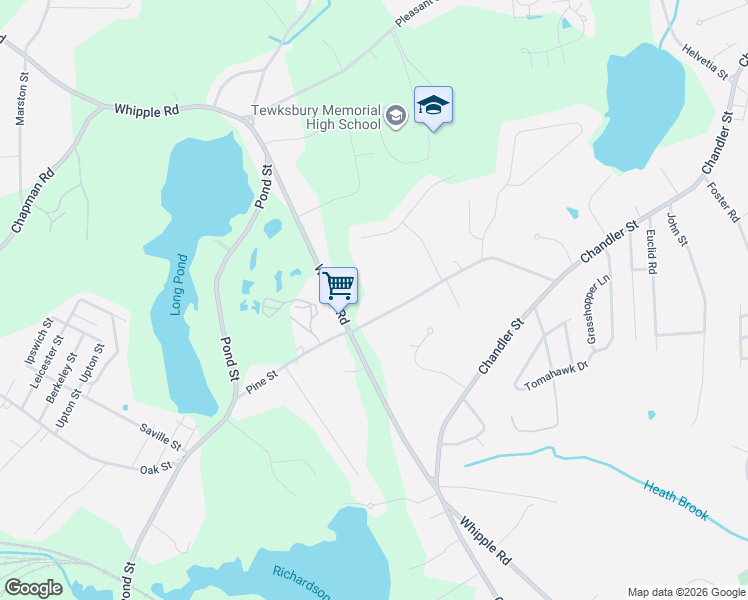 map of restaurants, bars, coffee shops, grocery stores, and more near 181 Pine Street in Tewksbury