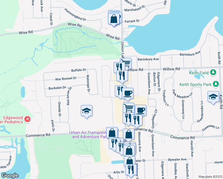 map of restaurants, bars, coffee shops, grocery stores, and more near 2492 Grove Circle in Commerce Charter Township