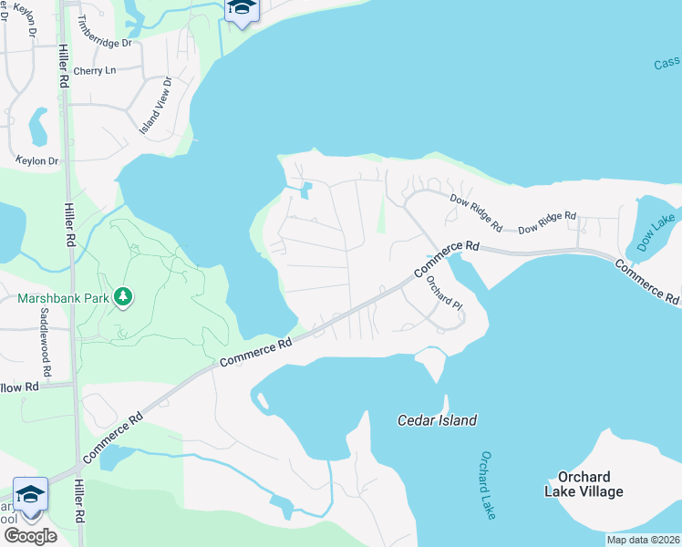 map of restaurants, bars, coffee shops, grocery stores, and more near 5031 Daron Lane in West Bloomfield Township