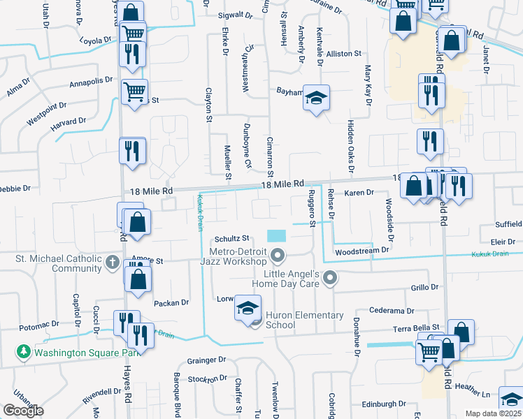 map of restaurants, bars, coffee shops, grocery stores, and more near 15854 Magnolia Drive South in Clinton Township