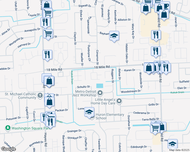map of restaurants, bars, coffee shops, grocery stores, and more near 15854 Magnolia Drive South in Clinton Township