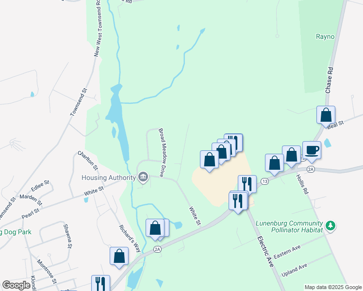 map of restaurants, bars, coffee shops, grocery stores, and more near 55 Maple Parkway in Lunenburg