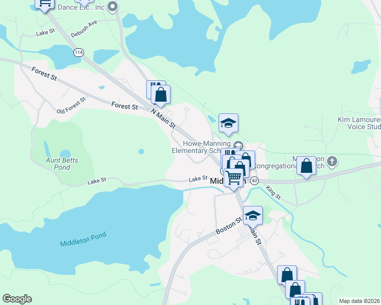 map of restaurants, bars, coffee shops, grocery stores, and more near 46 South Main Street in Middleton