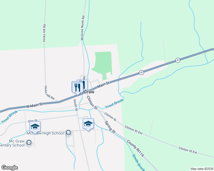 map of restaurants, bars, coffee shops, grocery stores, and more near 34-42 E Main St in McGraw