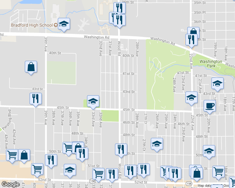 map of restaurants, bars, coffee shops, grocery stores, and more near 4306 30th Avenue in Kenosha