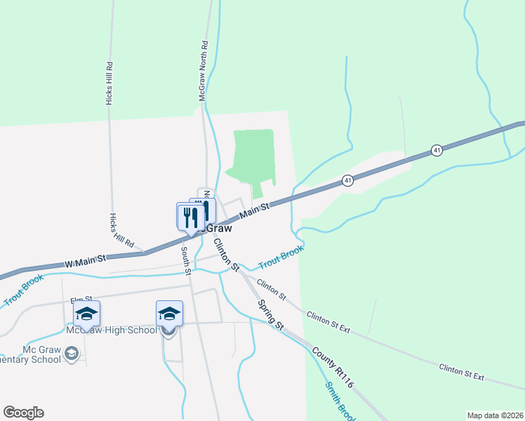 map of restaurants, bars, coffee shops, grocery stores, and more near 34 East Main Street in McGraw