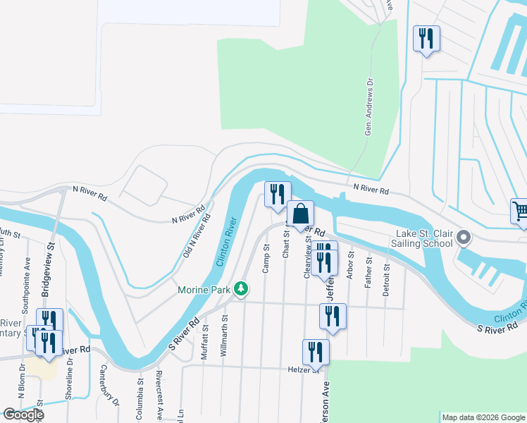 map of restaurants, bars, coffee shops, grocery stores, and more near 29790 Riverside Bay Ct in Harrison Township