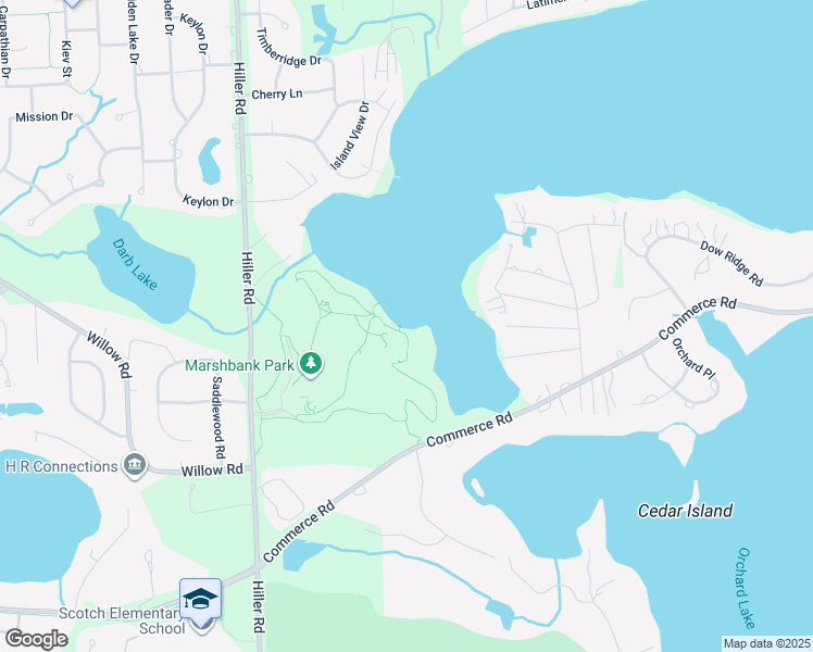 map of restaurants, bars, coffee shops, grocery stores, and more near 2805 Hiller Road in West Bloomfield Township