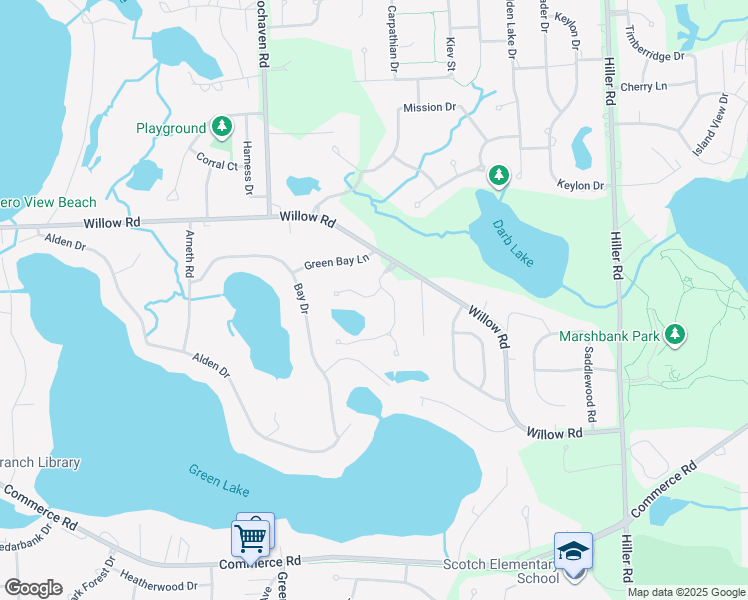 map of restaurants, bars, coffee shops, grocery stores, and more near 6245 Lindsay Court in West Bloomfield Township