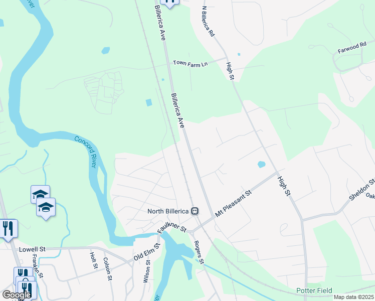 map of restaurants, bars, coffee shops, grocery stores, and more near 42 Billerica Avenue in Billerica
