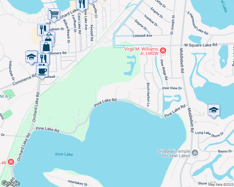 map of restaurants, bars, coffee shops, grocery stores, and more near 2905 Lakewoods Ct in West Bloomfield Township