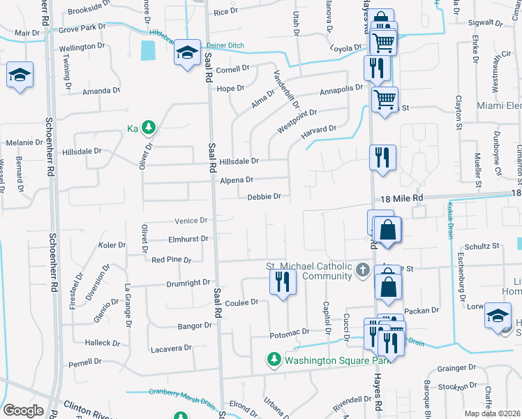 map of restaurants, bars, coffee shops, grocery stores, and more near 40875 Cascade Drive in Sterling Heights