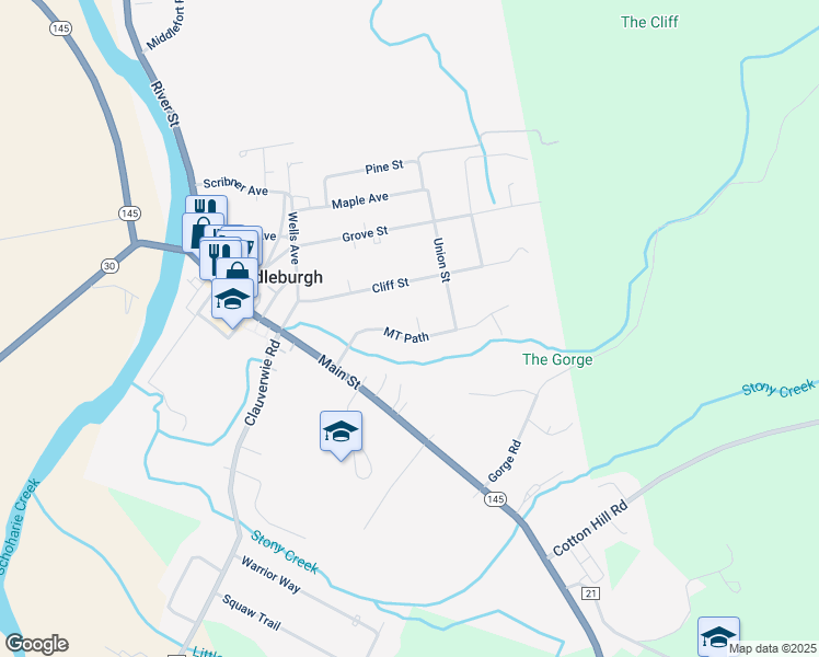 map of restaurants, bars, coffee shops, grocery stores, and more near 103 McCarthy Cook Circle in Middleburgh