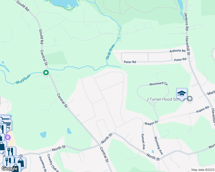 map of restaurants, bars, coffee shops, grocery stores, and more near 2 Puritan Road in North Reading
