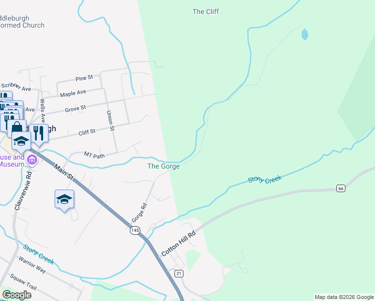 map of restaurants, bars, coffee shops, grocery stores, and more near 186 Gorge Road in Middleburgh