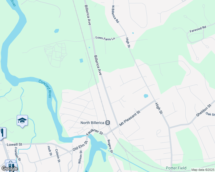map of restaurants, bars, coffee shops, grocery stores, and more near 42 Billerica Avenue in Billerica