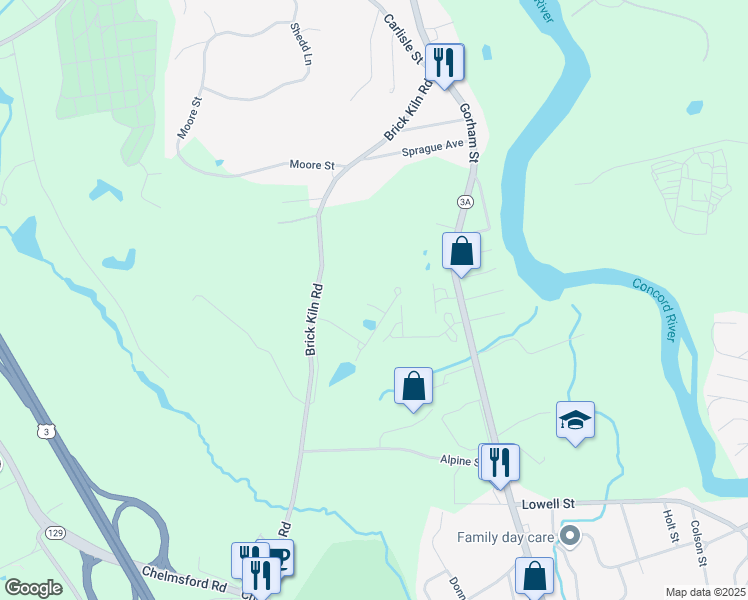 map of restaurants, bars, coffee shops, grocery stores, and more near 82 Brick Kiln Road in Chelmsford