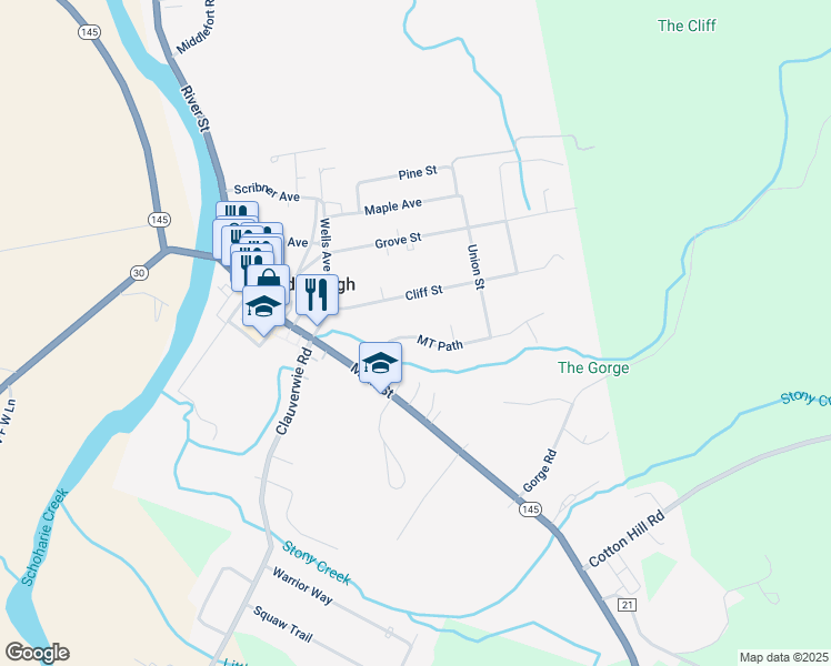 map of restaurants, bars, coffee shops, grocery stores, and more near 103 McCarthy Cook Circle in Middleburgh