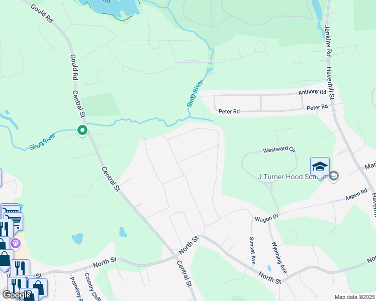 map of restaurants, bars, coffee shops, grocery stores, and more near 2 Puritan Road in North Reading