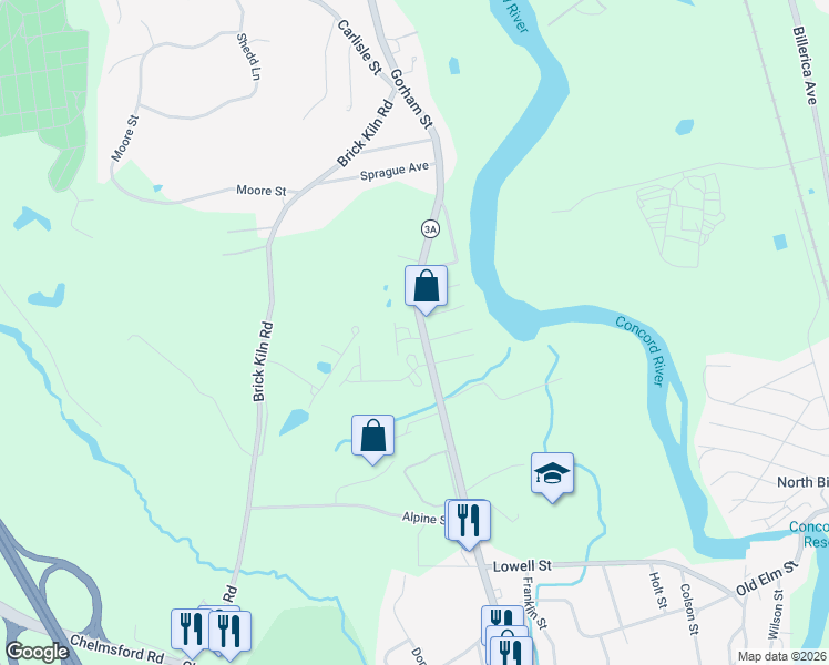 map of restaurants, bars, coffee shops, grocery stores, and more near in Billerica