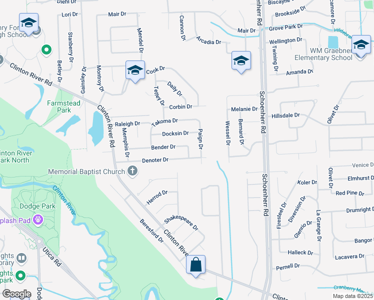 map of restaurants, bars, coffee shops, grocery stores, and more near in Sterling Heights