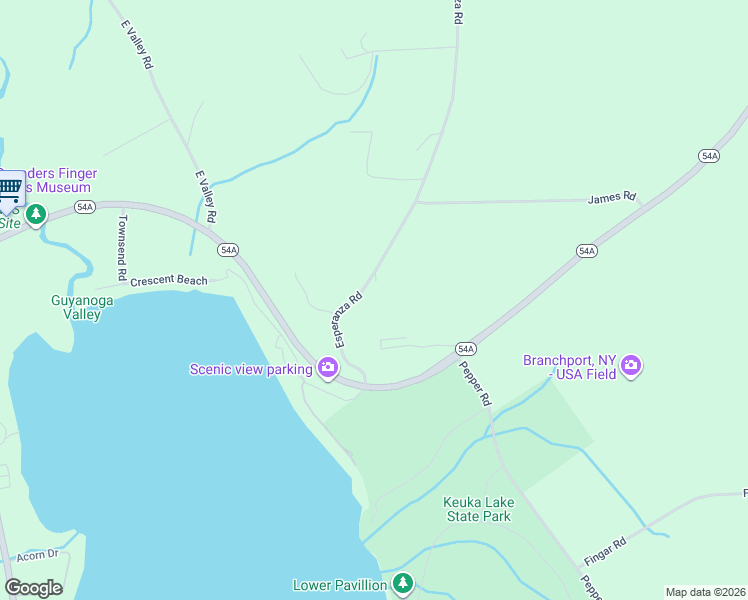 map of restaurants, bars, coffee shops, grocery stores, and more near 3419 Esperanza Road in Keuka Park