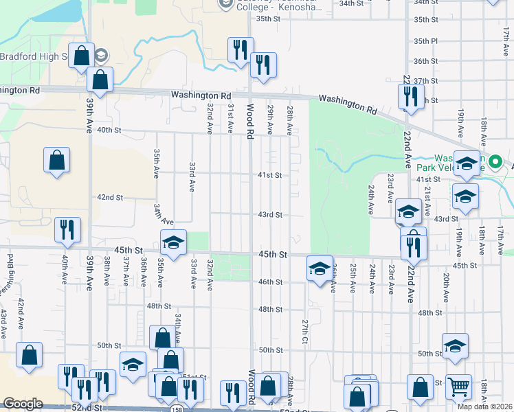 map of restaurants, bars, coffee shops, grocery stores, and more near 4306 30th Avenue in Kenosha
