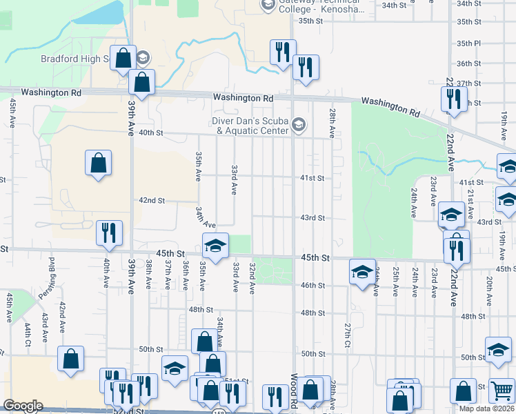 map of restaurants, bars, coffee shops, grocery stores, and more near 4306 31st Avenue in Kenosha
