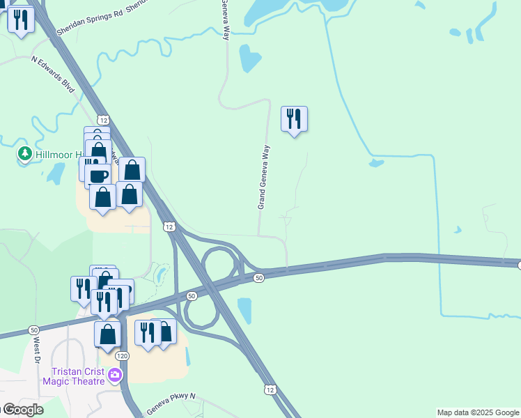 map of restaurants, bars, coffee shops, grocery stores, and more near 7032 Grand Geneva Way in Lake Geneva