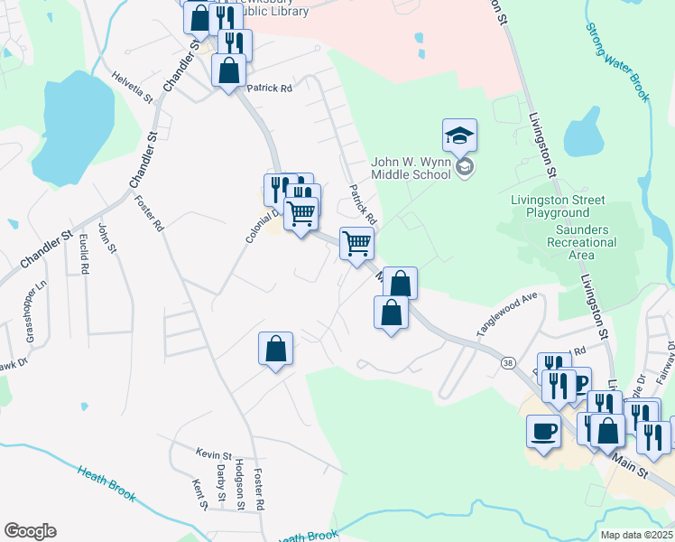map of restaurants, bars, coffee shops, grocery stores, and more near 26 Villa Roma Drive in Tewksbury