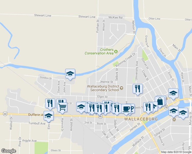 map of restaurants, bars, coffee shops, grocery stores, and more near 194 Forhan Street in Chatham-Kent