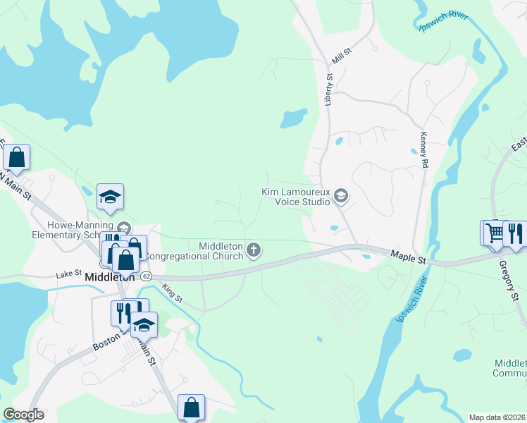 map of restaurants, bars, coffee shops, grocery stores, and more near 31 Webb Street in Middleton