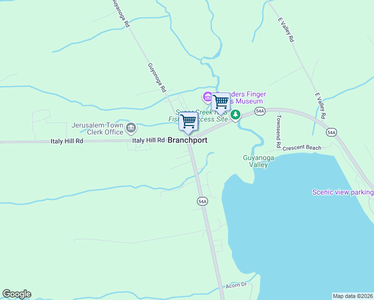 map of restaurants, bars, coffee shops, grocery stores, and more near 3736 New York 54A in Branchport