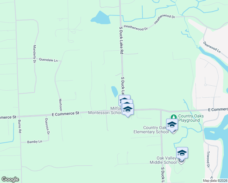 map of restaurants, bars, coffee shops, grocery stores, and more near 911 South Duck Lake Road in Milford Charter Township