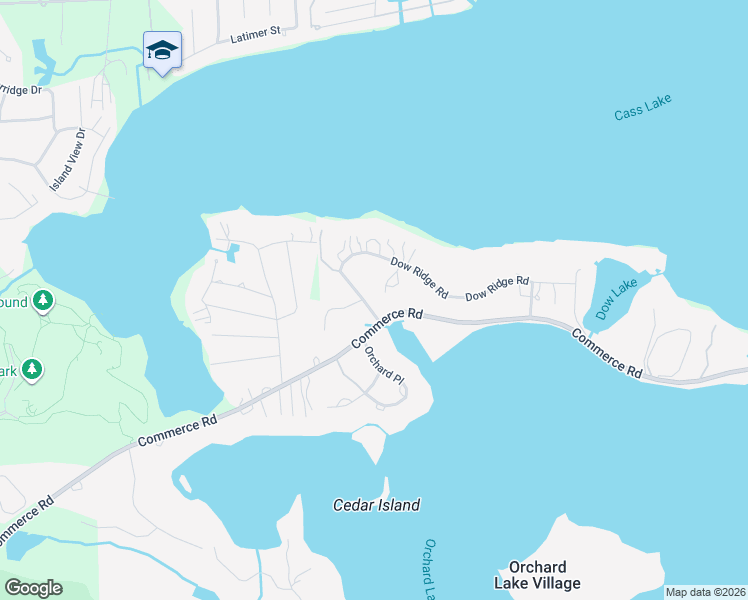map of restaurants, bars, coffee shops, grocery stores, and more near 4845 Dow Ridge Road in Orchard Lake Village