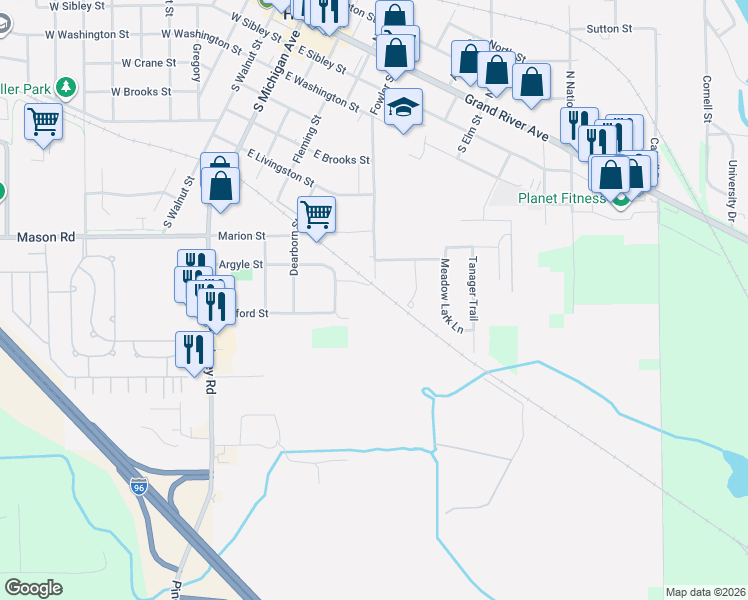 map of restaurants, bars, coffee shops, grocery stores, and more near 431 Henry Street in Howell