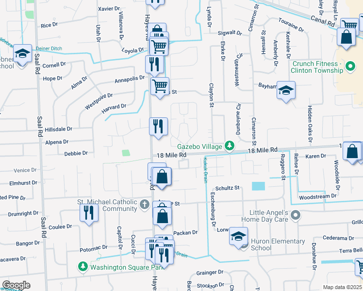 map of restaurants, bars, coffee shops, grocery stores, and more near 41185 Chancellor Court in Clinton Township