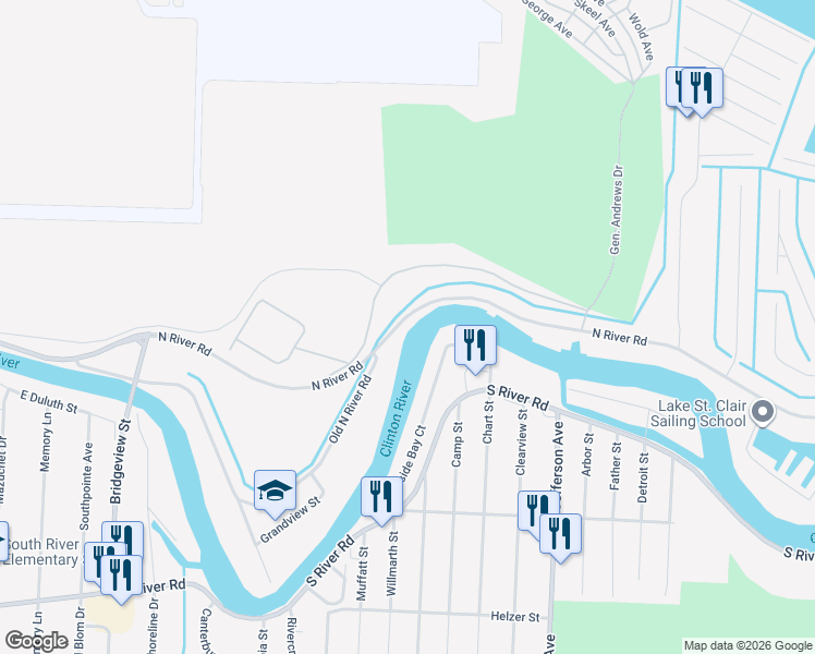 map of restaurants, bars, coffee shops, grocery stores, and more near 29756 North River Road in Harrison Township