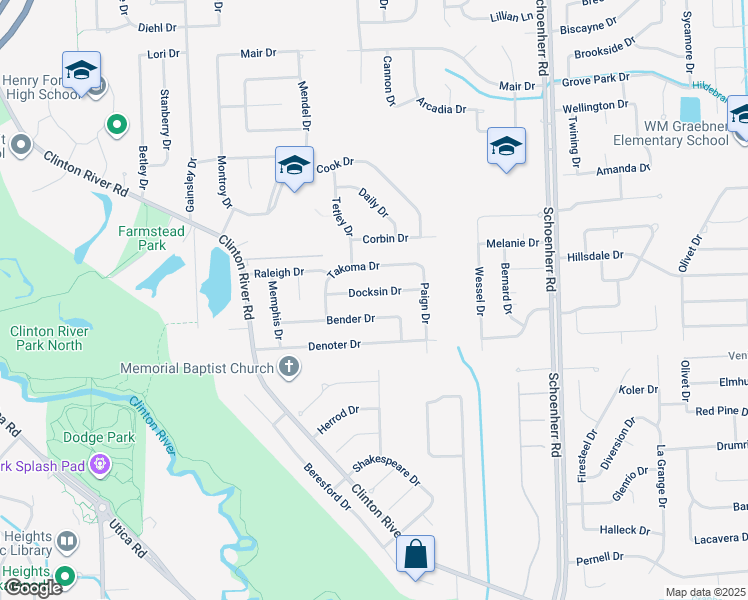 map of restaurants, bars, coffee shops, grocery stores, and more near 12842 Docksin Drive in Sterling Heights