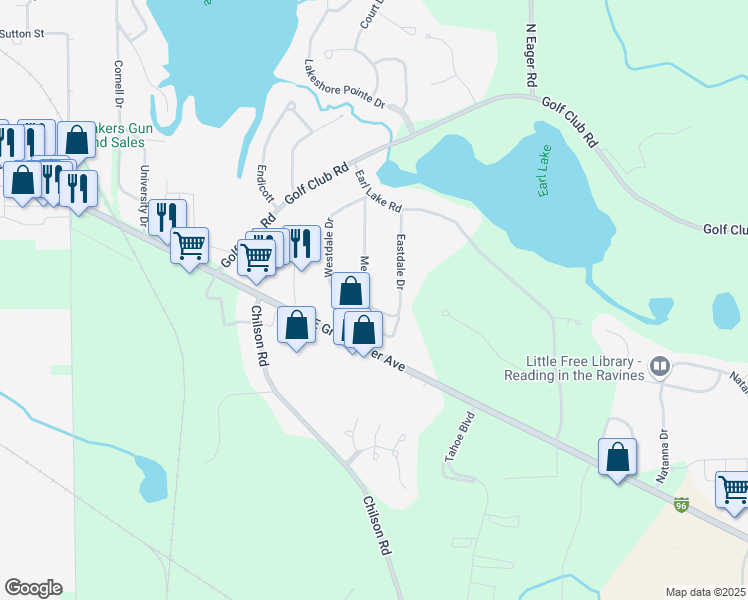 map of restaurants, bars, coffee shops, grocery stores, and more near 190 Eastdale Drive in Howell