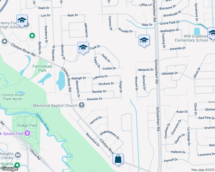 map of restaurants, bars, coffee shops, grocery stores, and more near 12842 Docksin Drive in Sterling Heights
