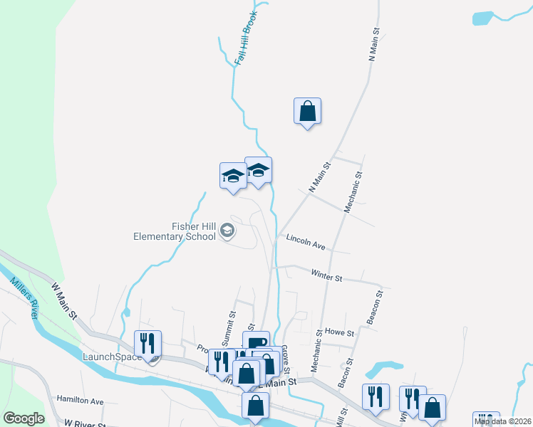 map of restaurants, bars, coffee shops, grocery stores, and more near 48 Dexter Street in Orange