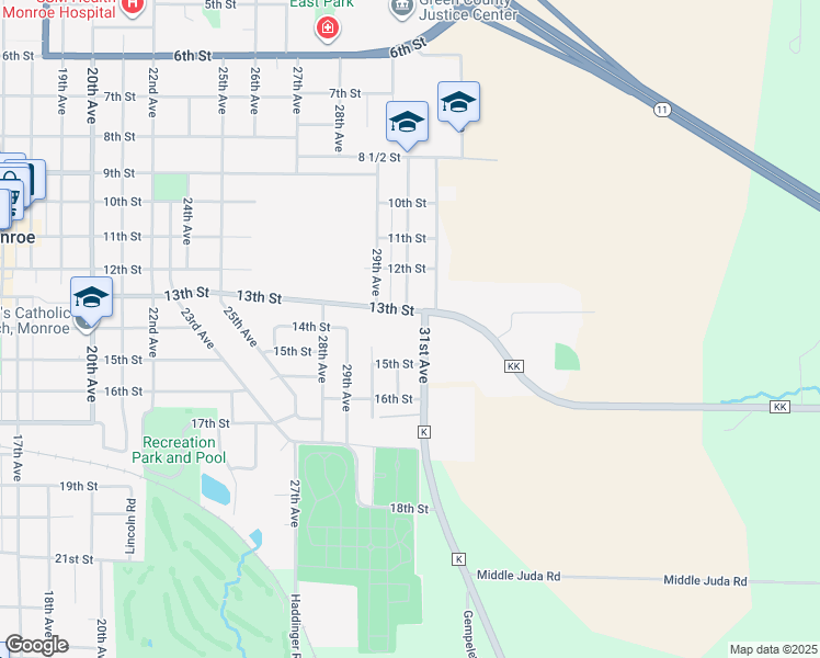 map of restaurants, bars, coffee shops, grocery stores, and more near 1317 31st Avenue in Monroe