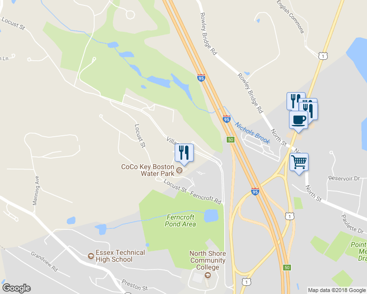 map of restaurants, bars, coffee shops, grocery stores, and more near 63 Village Road in Middleton