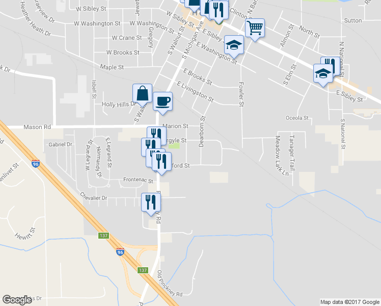 map of restaurants, bars, coffee shops, grocery stores, and more near 921 Hadden Avenue in Howell