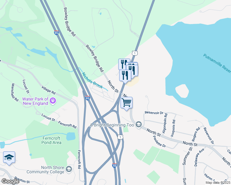 map of restaurants, bars, coffee shops, grocery stores, and more near 230 North Street in Danvers