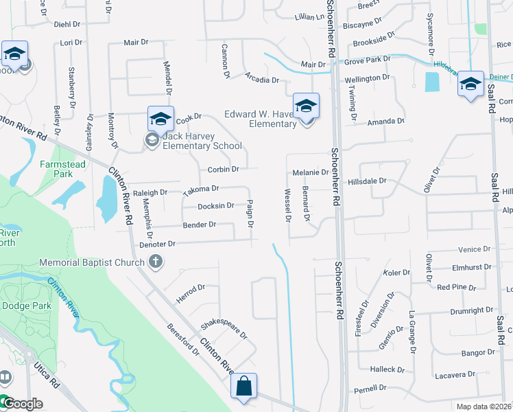 map of restaurants, bars, coffee shops, grocery stores, and more near 41234 Paign Drive in Sterling Heights