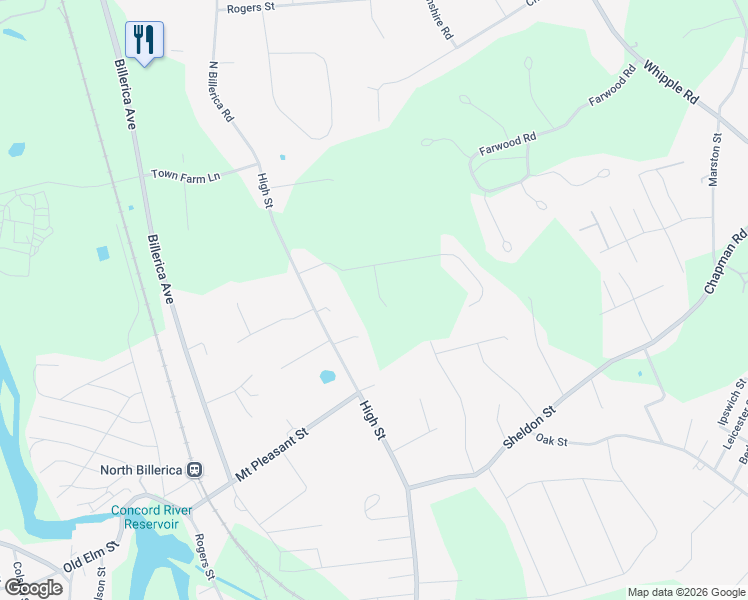 map of restaurants, bars, coffee shops, grocery stores, and more near 7 Suzannah Road in Billerica