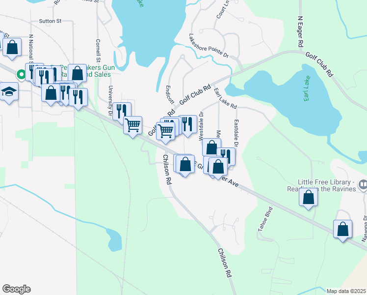 map of restaurants, bars, coffee shops, grocery stores, and more near 45 Maplecrest Drive in Howell