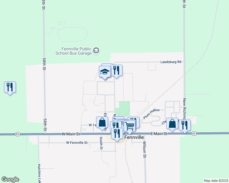 map of restaurants, bars, coffee shops, grocery stores, and more near 450 N Maple St in Fennville